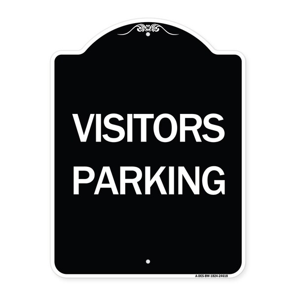 Designer Series Visitors Parking, Black & White Heavy-Gauge Aluminum Sign, 24" x 18", BW-1824-24618